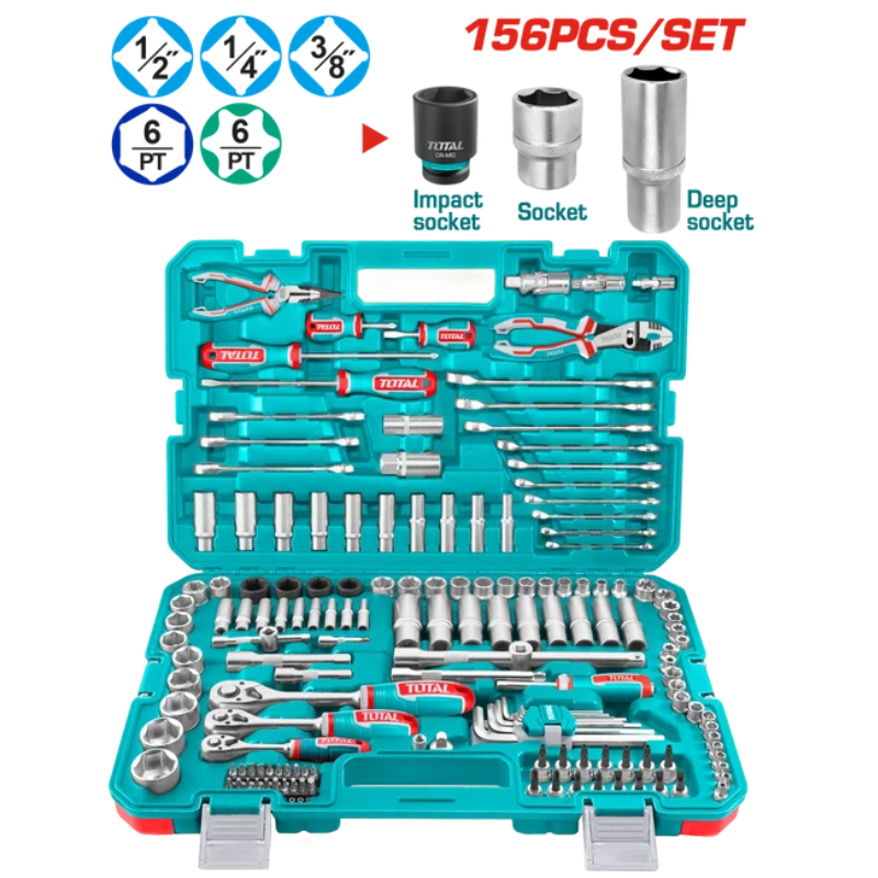 طقم عدة لقم 1/4 " + 3/8" + 1/2 " و مفاتيح و بنس 156 قطعة - THKTHP21566
