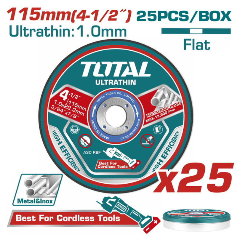 طقم أقراص قطع معدن وإنوكس TOTAL 115 مم – 25 قطعة TAC11011525