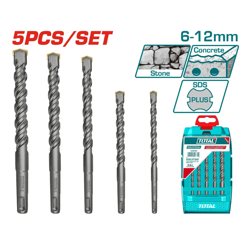 طقم بنط حفر خرسانة SDS Plus 5 قطع – TOTAL TAC190501