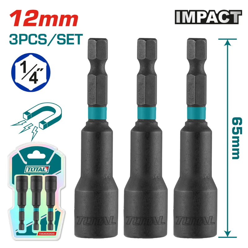 طقم لقم صواميل مغناطيسية Impact 12 مم 3 قطع 65 مم – TOTAL TAC271231