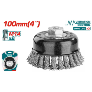 فرشاة سلك مجدولة كوب 4 بوصة 100 مم M14 – TOTAL TAC32045