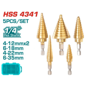 طقم بنط هرمية متدرجة 5 قطع HSS 4341 مقاسات حتى 35 مم – TOTAL TACSD2051