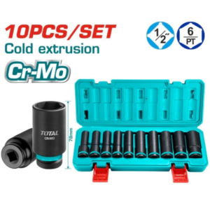 طقم لقم سوكيت Impact طويلة 1/2 بوصة 5 قطع 10–14 مم Cr-Mo مع محول – TOTAL THKISD12052L