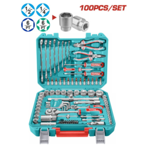 طقم عدة 100 قطعة شامل راتشات ولقم ومفاتيح وزراديات ومفكات – شنطة BMC – TOTAL THKTHP21006