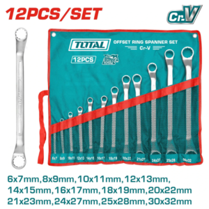 طقم مفتاح مشرشر ناحيتين 12 قطعة من 6 إلى 32 مم – Cr-V بحقيبة قماش – TOTAL THT1024121