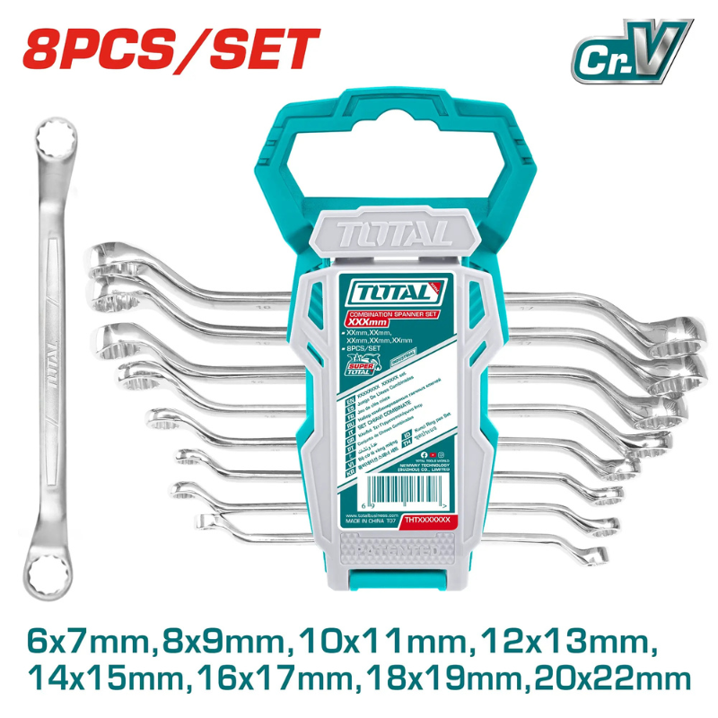 طقم مفتاح مشرشر زاوية 8 قطع من 6 إلى 22 مم – Cr-V – TOTAL THT102486
