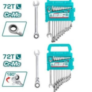 طقم مفاتيح سيستم راتشة 24 قطعة – 12 ثابت + 12 مفصلي – 8 إلى 19 مم – TOTAL THT103RK246