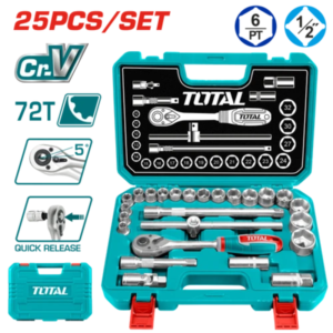 طقم لقم سيستم 1/2 بوصة 25 قطعة من 10 إلى 32 مم – Cr-V بشنطة – TOTAL THT121251