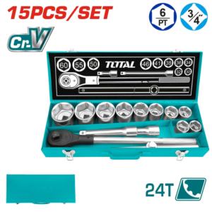 طقم لقم رباط 3/4 بوصة 15 قطعة – من 30 إلى 60 مم – Cr-V بصندوق صاج – TOTAL THT341151