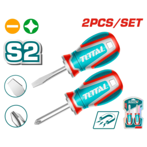 طقم مفكات قصيرة 2 قطعة S2 ممغنطة – عادي SL6.5 + صليبة PH2 – طول 38 مم – TOTAL TKSDS2226