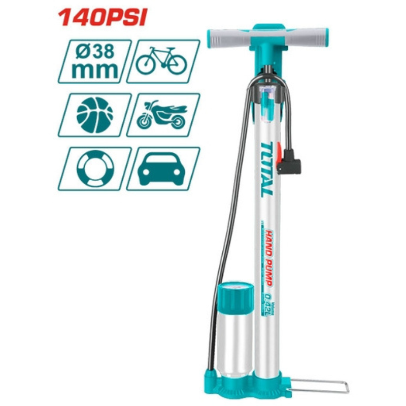منفاخ عجل يدوي 160 PSI بخرطوم ضغط عالي وعداد PSI/Bar – TOTAL TMPP3811