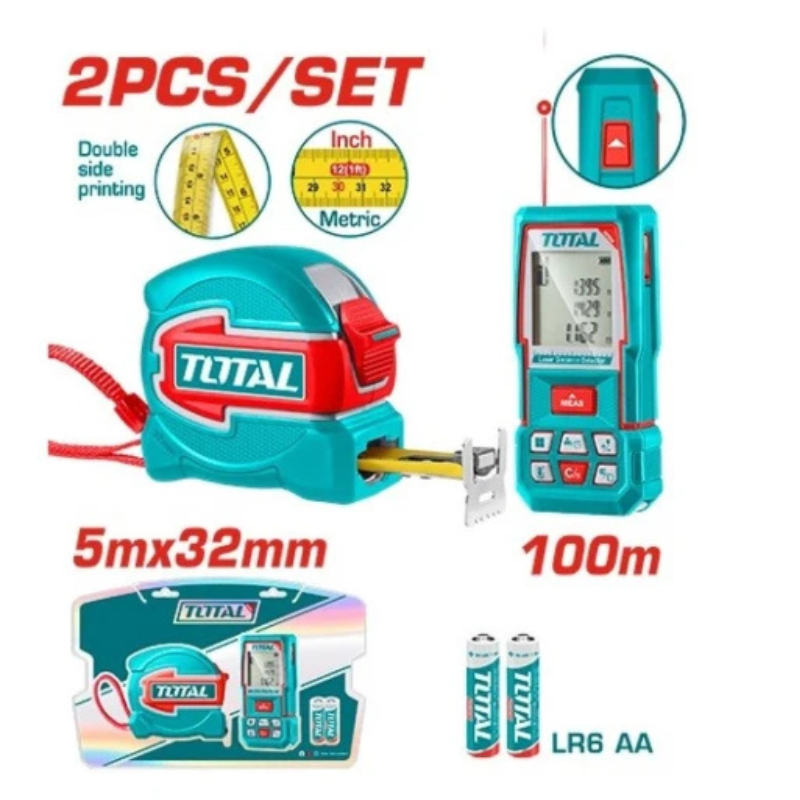 طقم قياس ليزر للمسافات 100 متر مع شريط قياس TOTAL TOS250902