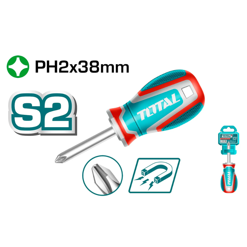 مفك صليبة قصير PH2 × 38 مم S2 مغناطيسي – TOTAL TSDPH2038