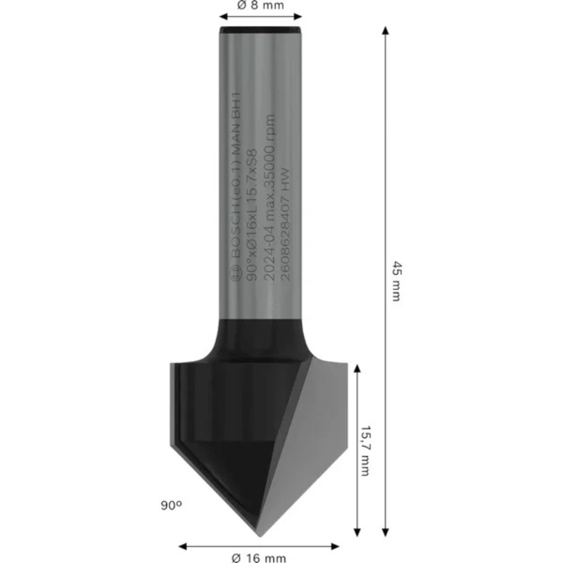 بنطة راوتر للتجاويف V قطر 8 مم 16x45