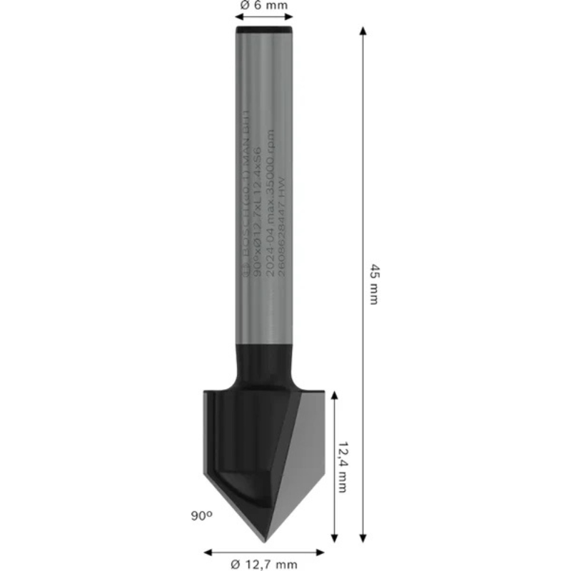 بنطة راوتر على شكل حرف V بوش 6×12.7×45 مم